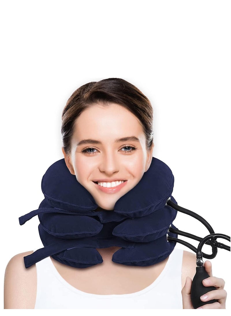 Travel Pillow, Cervical Neck Traction Device, Portable Neck Stretcher Cervical Traction Provide Neck Support and Neck Pain Relief, Neck Traction Devices for Home Use Neck Decompression (Blue) - Image 1